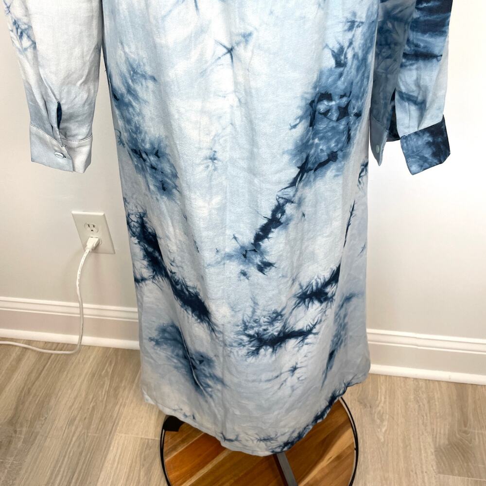 EPIK Tie Dye Linen Long Sleeve Button Front Maxi Dress In Blue Size Large New - Picture 11 of 14
